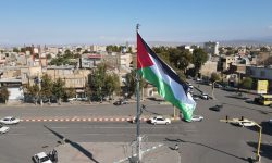 پرچم فلسطین در میدان امام حسین (ع) خوی برافراشته شد